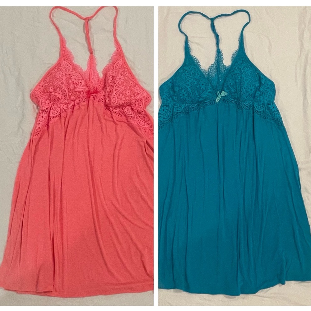 Victoria’s Secret Pajamas Lingerie Lacey Babydoll Nighty Dress Blue Coral Large